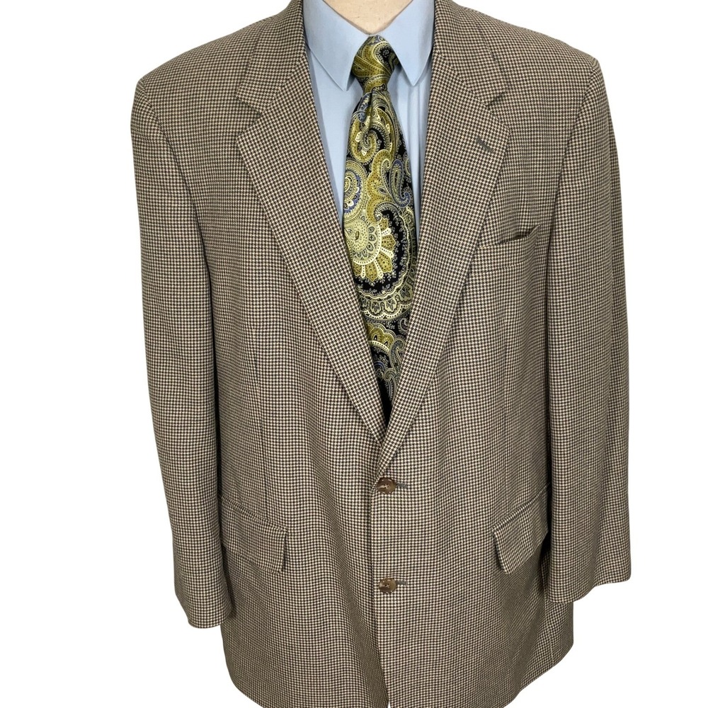 Brooks Brothers Blazer Men‎ 46L Beige Blue Houndstooth Classic Jacket